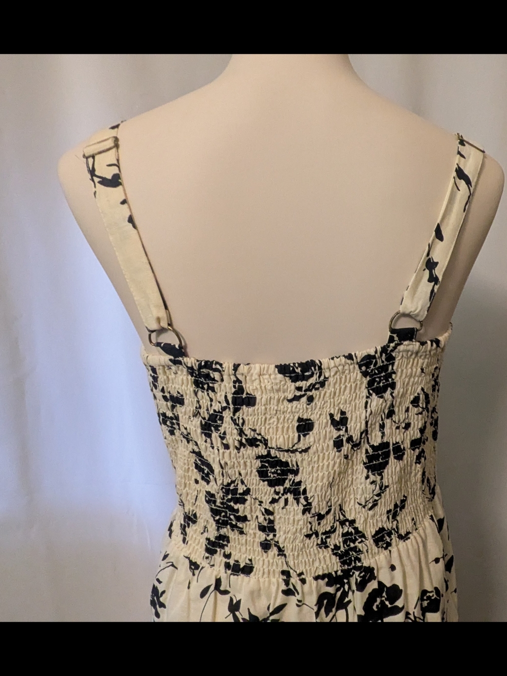 Cream and Black Floral Midi Dress with Ruffle Hem Cotton NWT - Picture 7 of 11